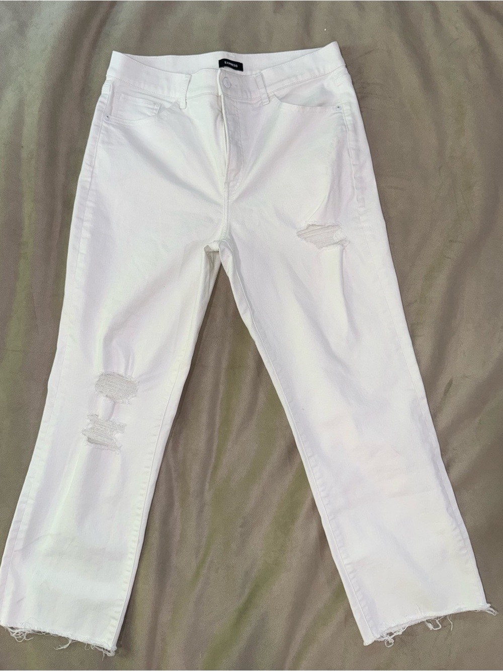 Express White Distressed Straight-Leg Jeans